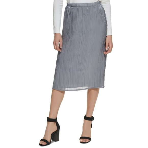 NWT Calvin Klein Crinkle Pleated Metallic Chiffon Midi Skirt Sz. 2X - Picture 1 of 2
